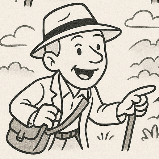 Professor pointing at a rock